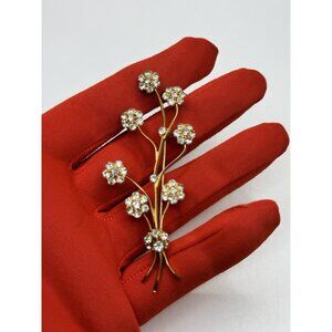 VINTAGE Tomeco Slovaquie Brooch Floral Rhinestone Pin Golden Gorgeous Rare